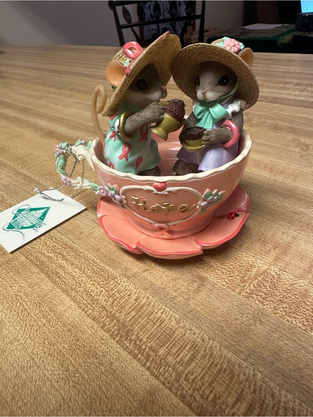 Hand-Painted Pink Teacup Mouse Figurine Duo by ',' hope breast cancer ribbon